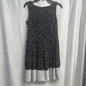 Lauren Ralph Lauren Women’s Black & White Polka Dot Pleated Dress 6 Classic